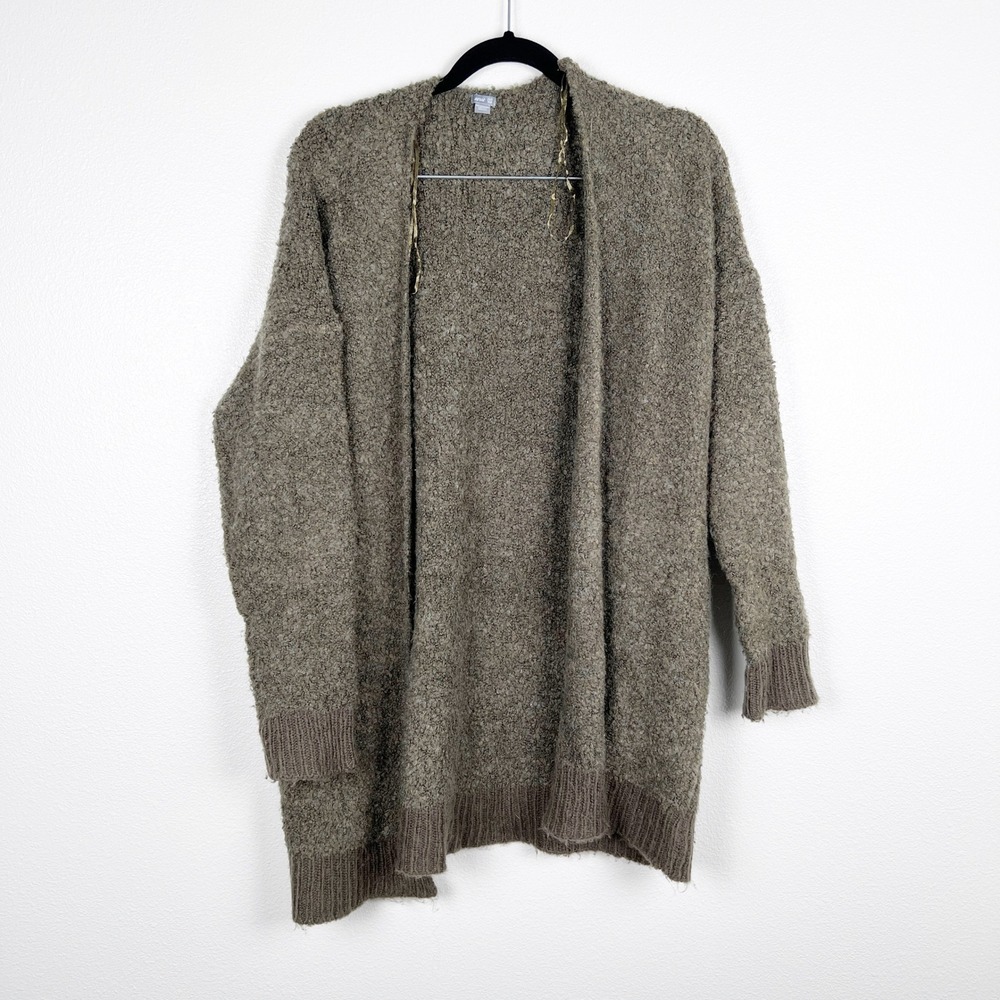 Aerie Women Green Knit Open Front Cardigan Sweater XS/S Longline Textured Pocket